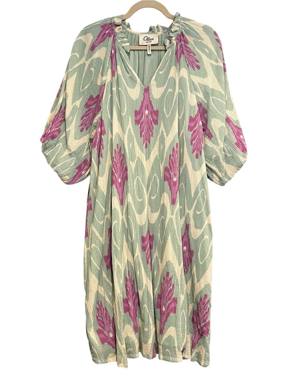 Ollari New York Ikat Cotton Shift Dress with Tie Belt Boho Coastal | Size L - Picture 4 of 11